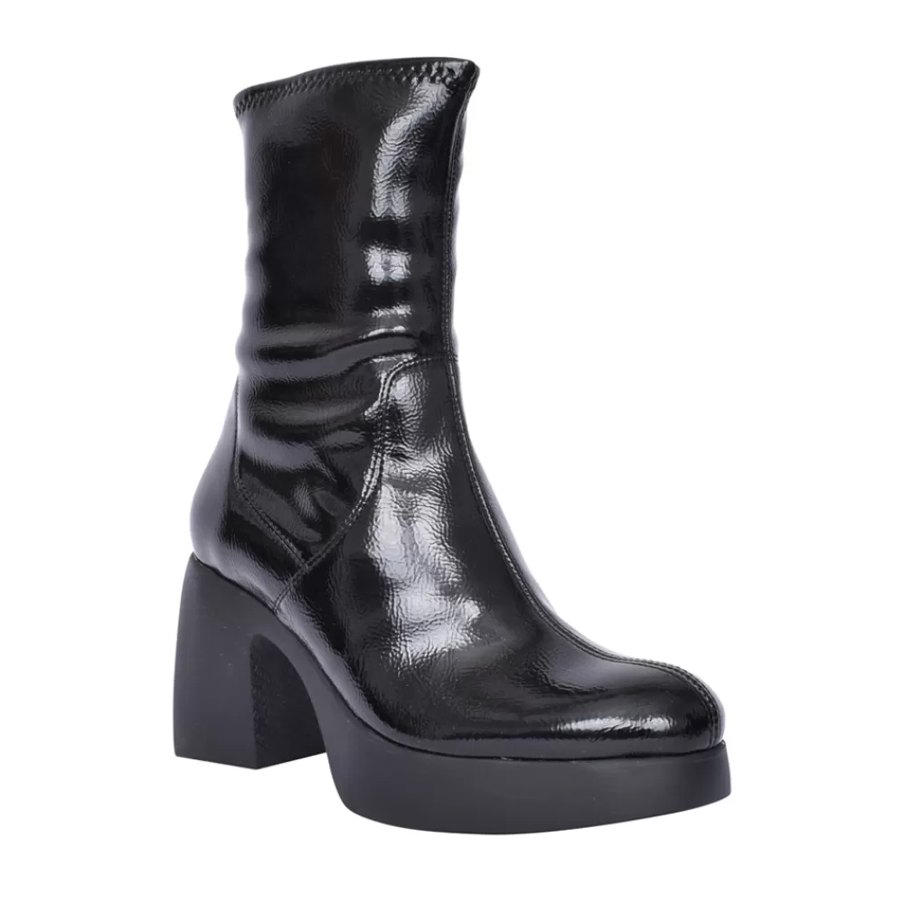 Ladies WONDERS Ladies H-4942 Block Heel Calf Boot In Black