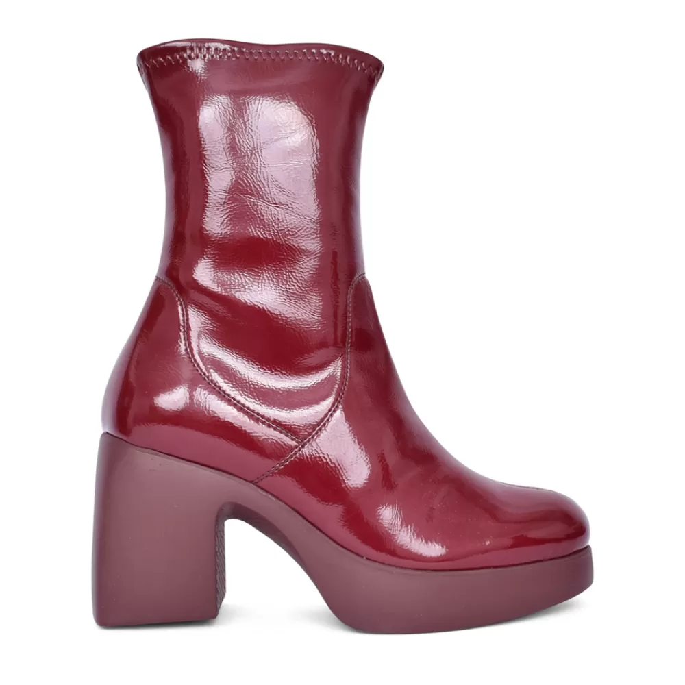 Ladies WONDERS Ladies H-4942 Block Heel Calf Boot In Burgandy