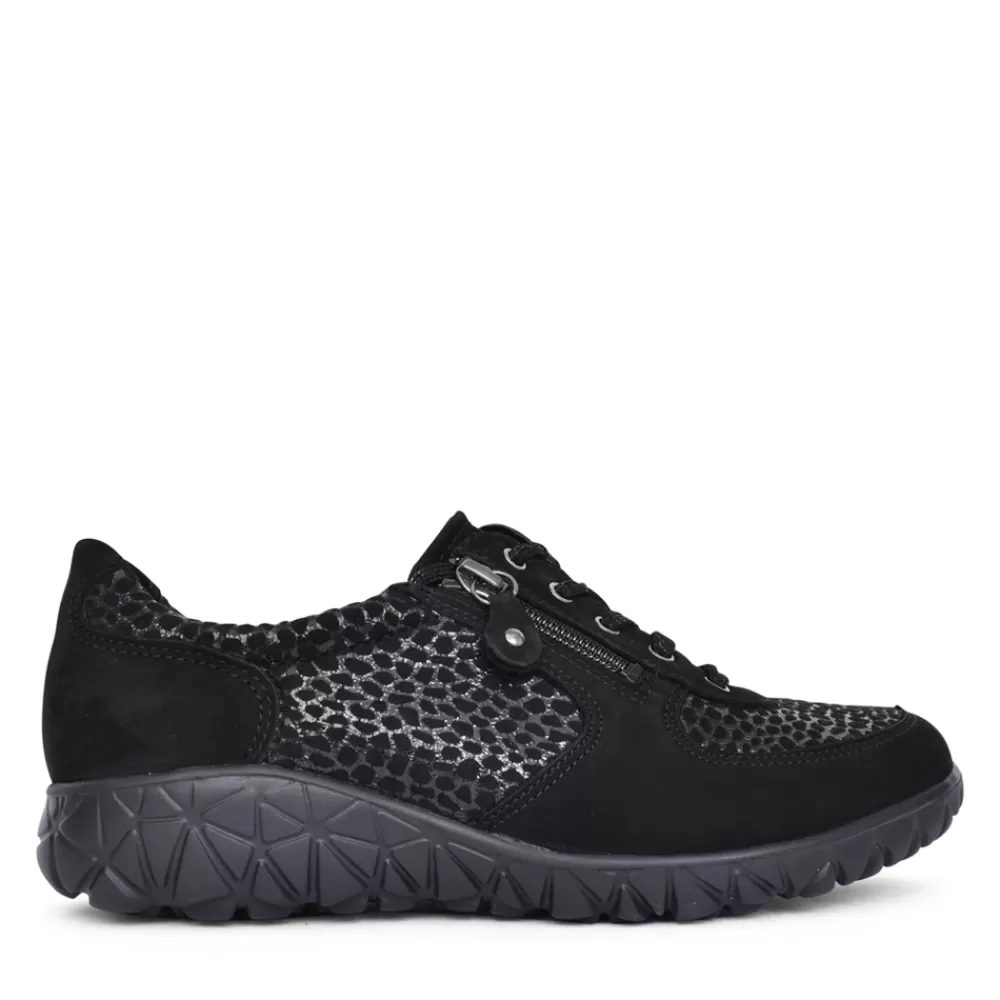 Ladies WALDLAUFER Ladies H89001 Havy Laced Trainer In Black