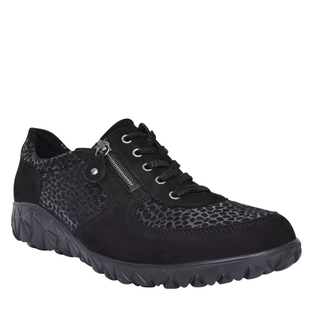 Ladies WALDLAUFER Ladies H89001 Havy Laced Trainer In Black