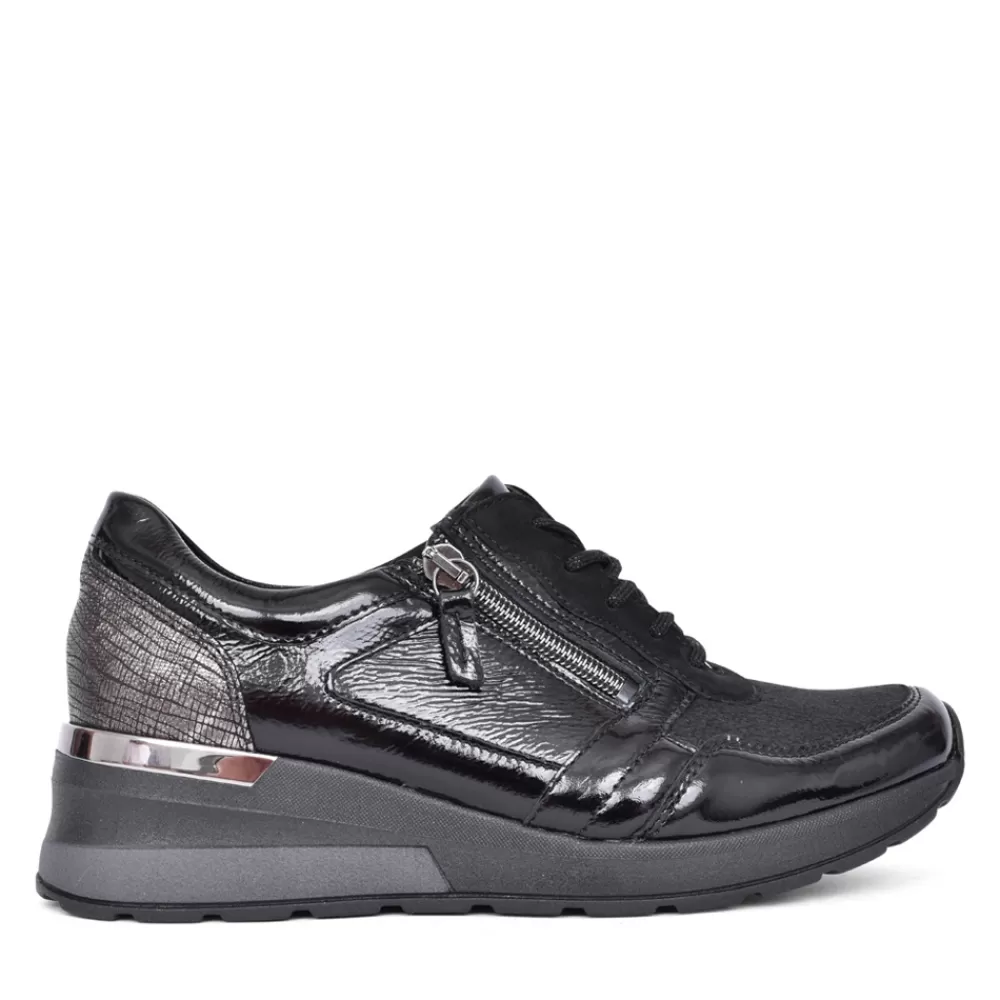 Ladies WALDLAUFER Ladies H-Clara 939H01 Laced Trainer In Black Interest