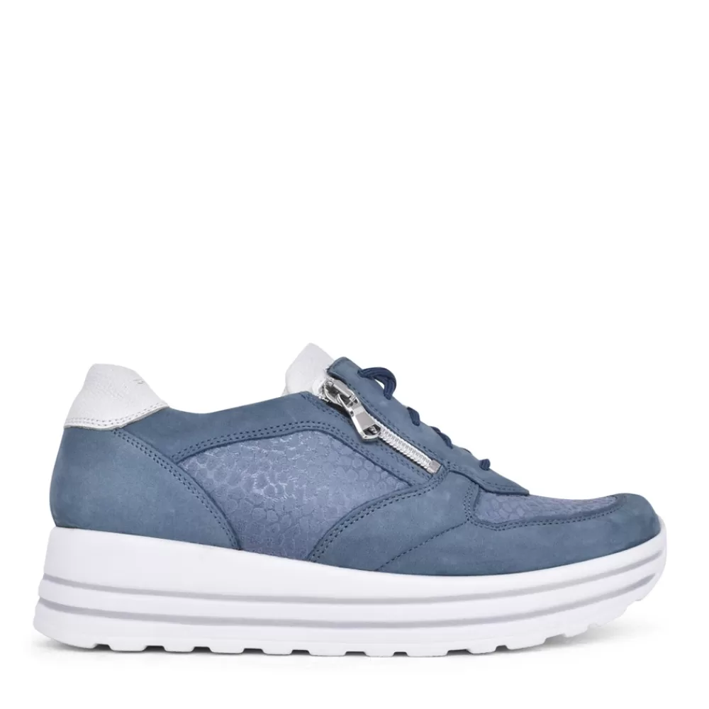 Ladies WALDLAUFER Ladies H-Lana 758H02 Laced Trainer In Denim