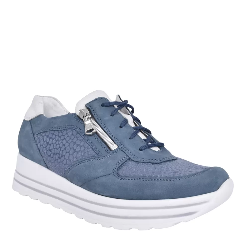 Ladies WALDLAUFER Ladies H-Lana 758H02 Laced Trainer In Denim