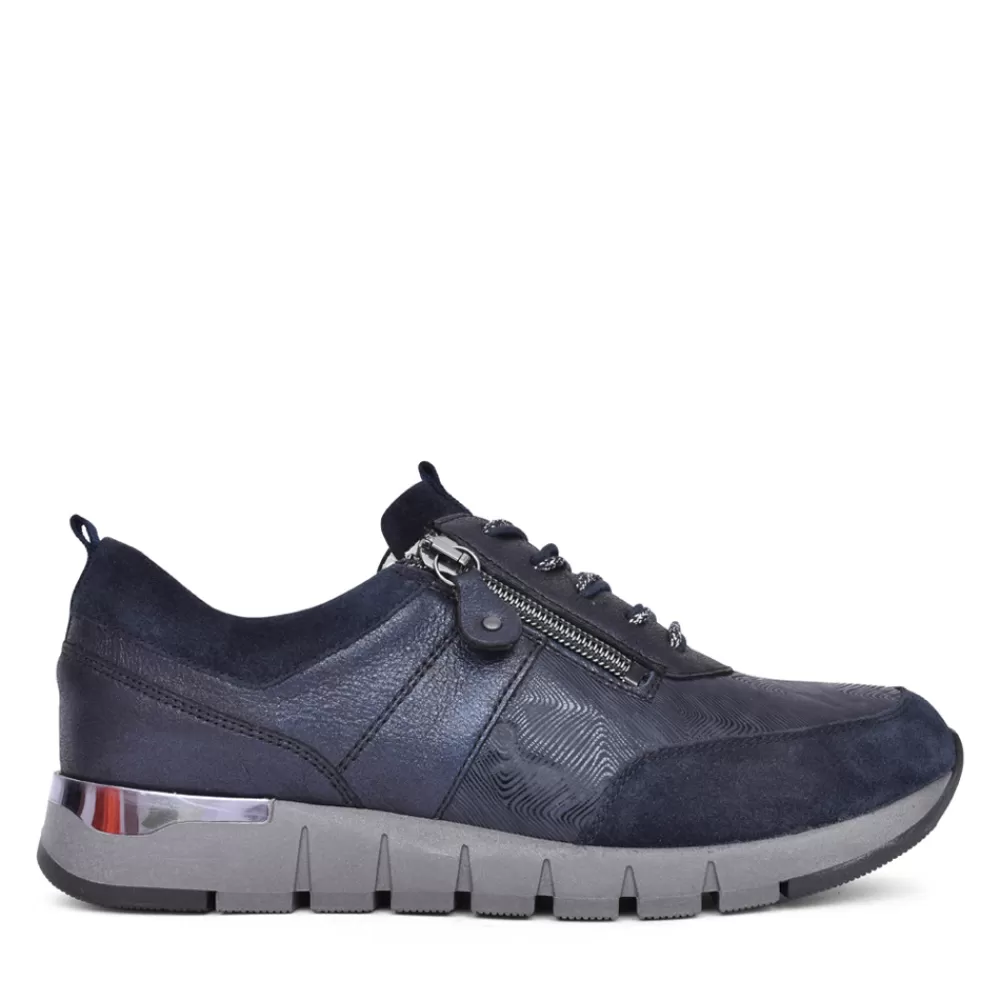 Ladies WALDLAUFER Ladies H-Petra 908009 Laced Trainer In Navy