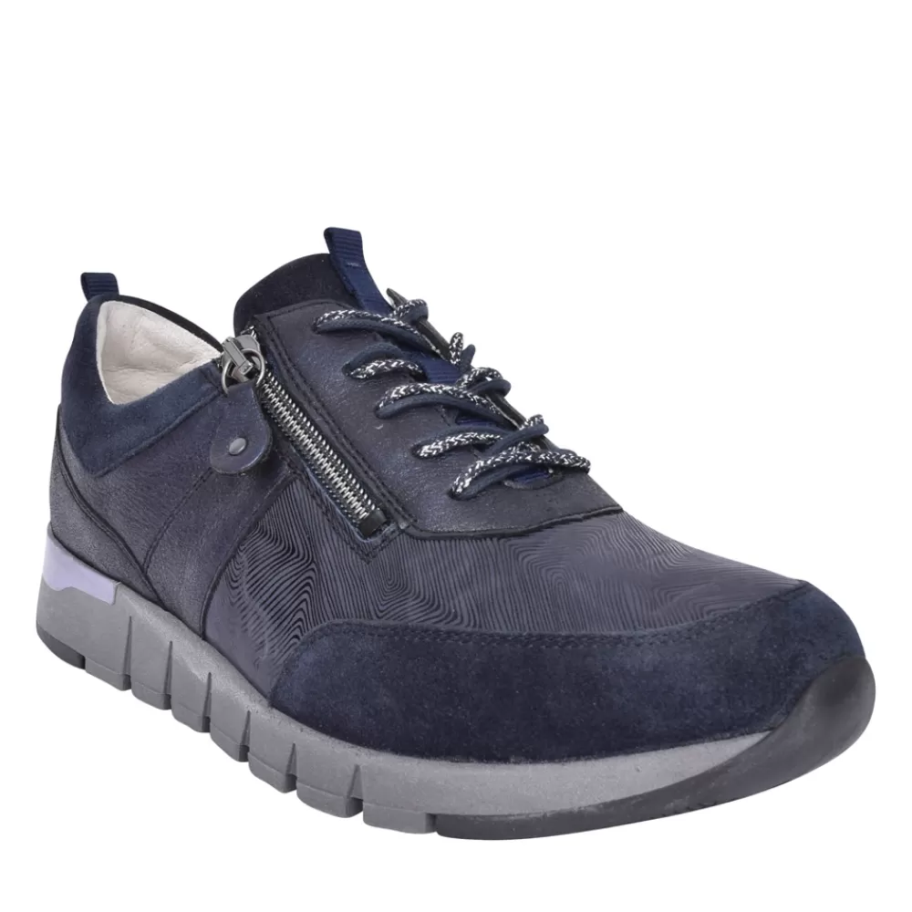 Ladies WALDLAUFER Ladies H-Petra 908009 Laced Trainer In Navy