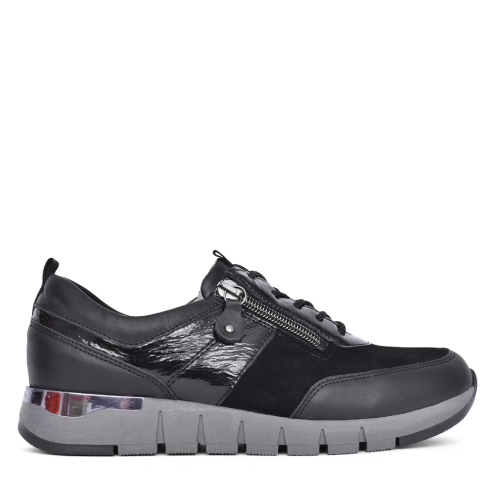 Ladies WALDLAUFER Ladies H-Petra 908014 Laced Trainer In Black