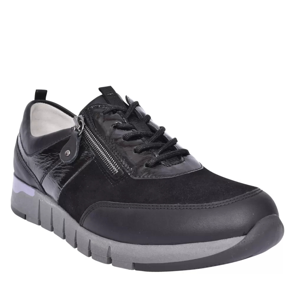 Ladies WALDLAUFER Ladies H-Petra 908014 Laced Trainer In Black