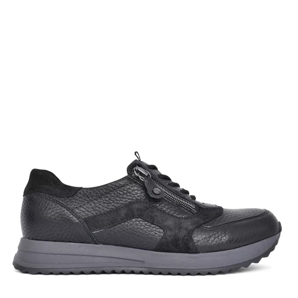 Ladies WALDLAUFER Ladies H-Vicky 752002 Trainer In Blk Leather