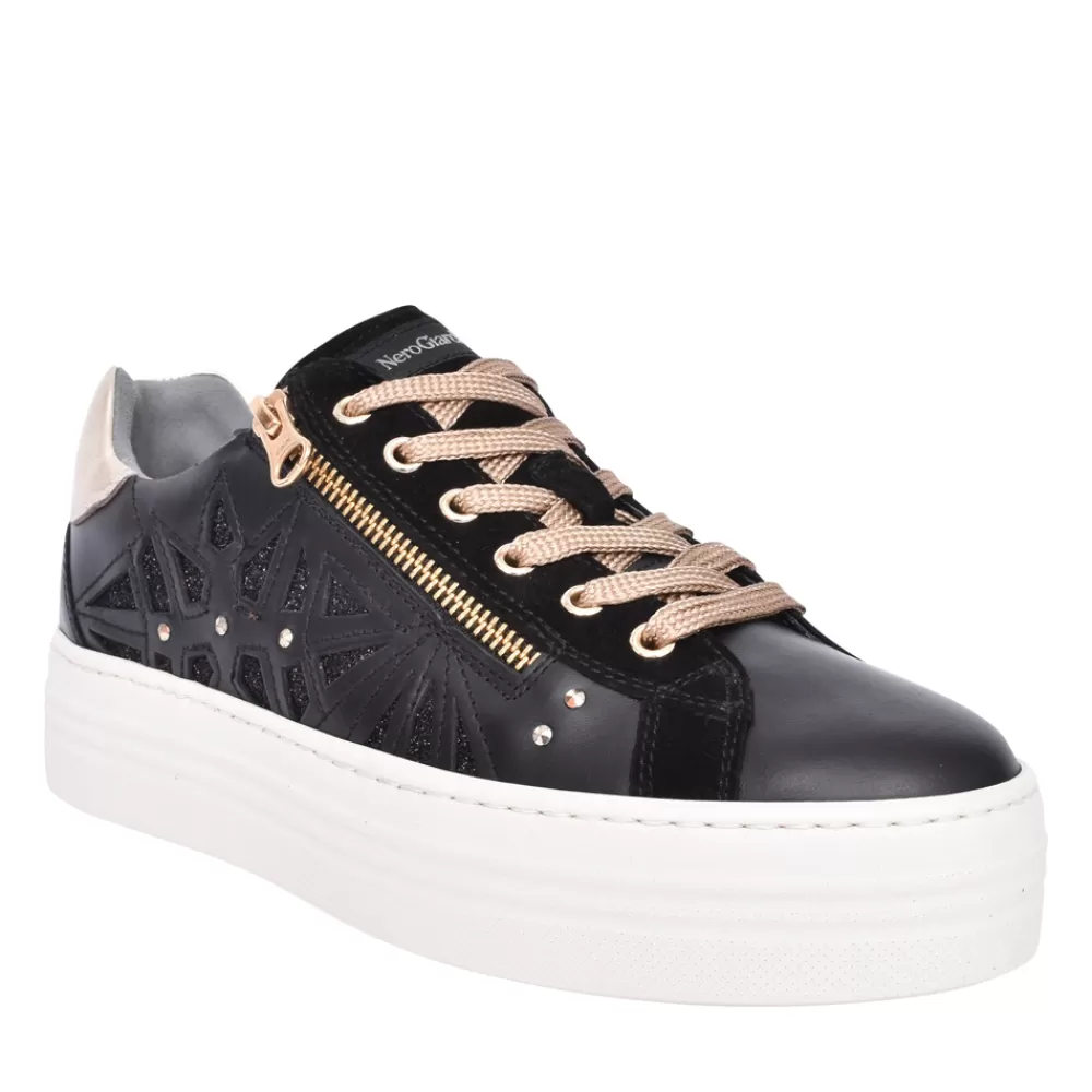 Ladies NEROGIARDINI Ladies I308410D Laced Trainer In Black
