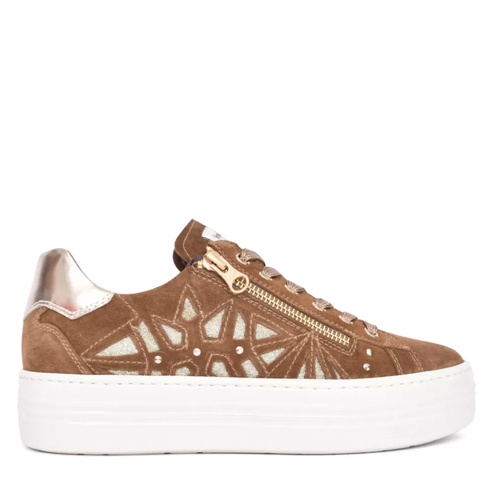 Ladies NEROGIARDINI Ladies I308411D Laced Trainer In Brown