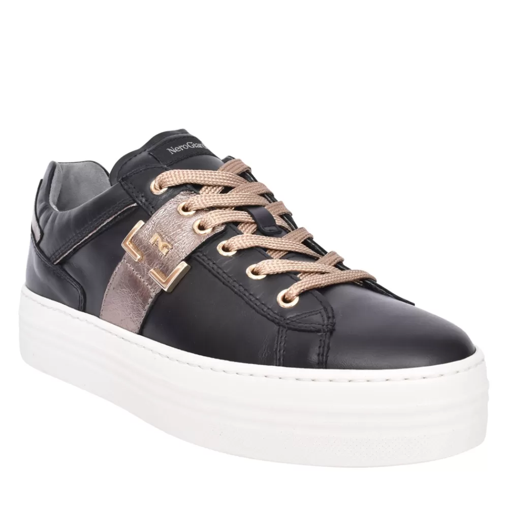 Ladies NEROGIARDINI Ladies I308412D Laced Trainer In Black