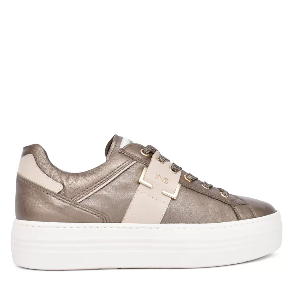 Ladies NEROGIARDINI Ladies I308412D Laced Trainer In Metallic