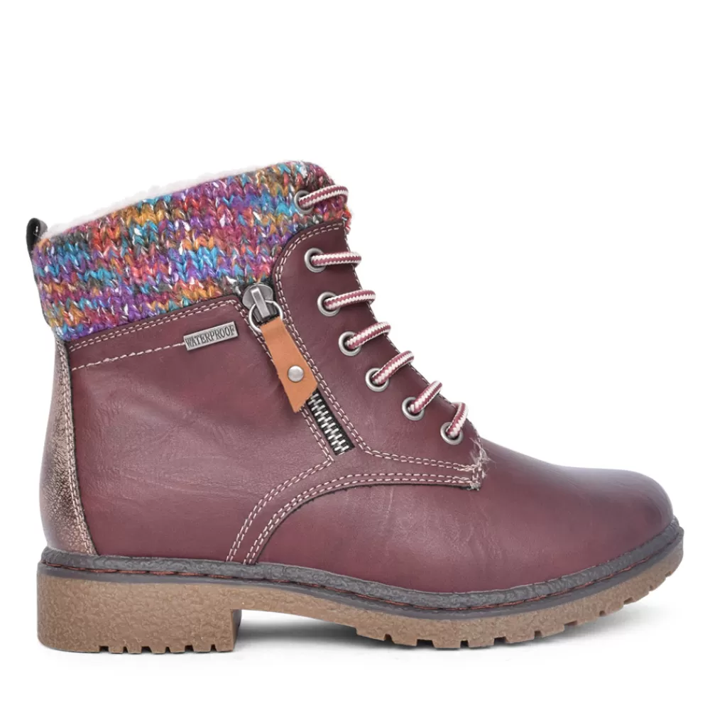 Ladies LUNAR Ladies Jalapeno Glb099 Laced Ankle Boot In Burgandy
