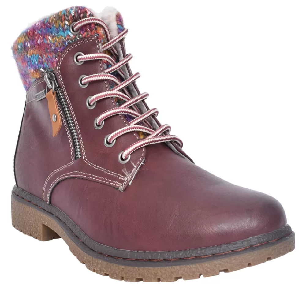 Ladies LUNAR Ladies Jalapeno Glb099 Laced Ankle Boot In Burgandy