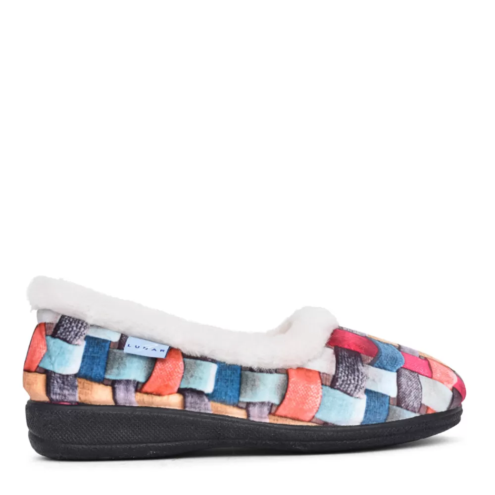 Ladies LUNAR Ladies Kla054 Waffle Fur Trim Slipper In Pink