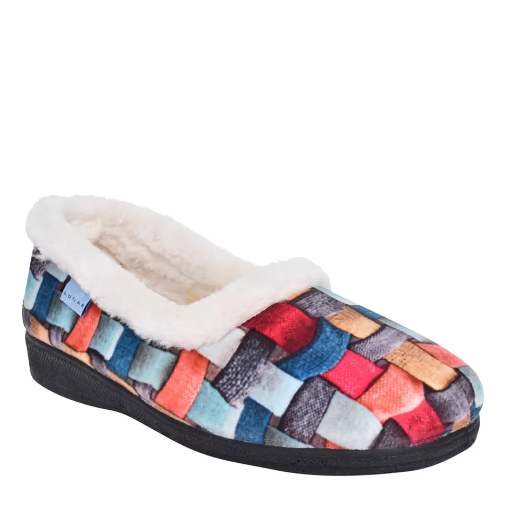 Ladies LUNAR Ladies Kla054 Waffle Fur Trim Slipper In Pink