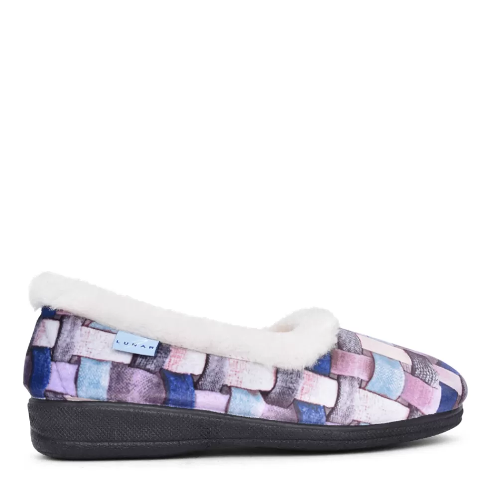 Ladies LUNAR Ladies Kla054 Waffle Fur Trim Slipper In Purple