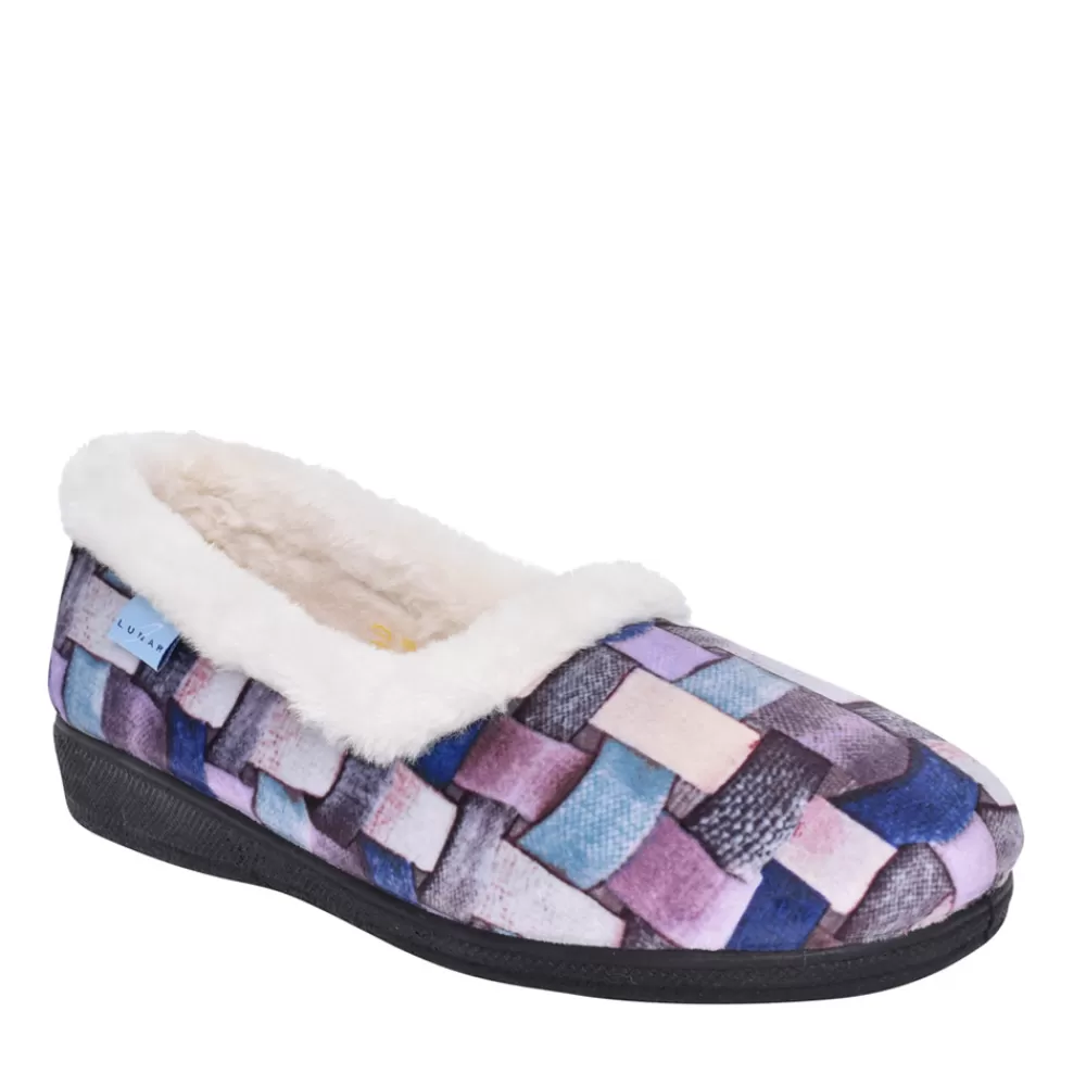 Ladies LUNAR Ladies Kla054 Waffle Fur Trim Slipper In Purple