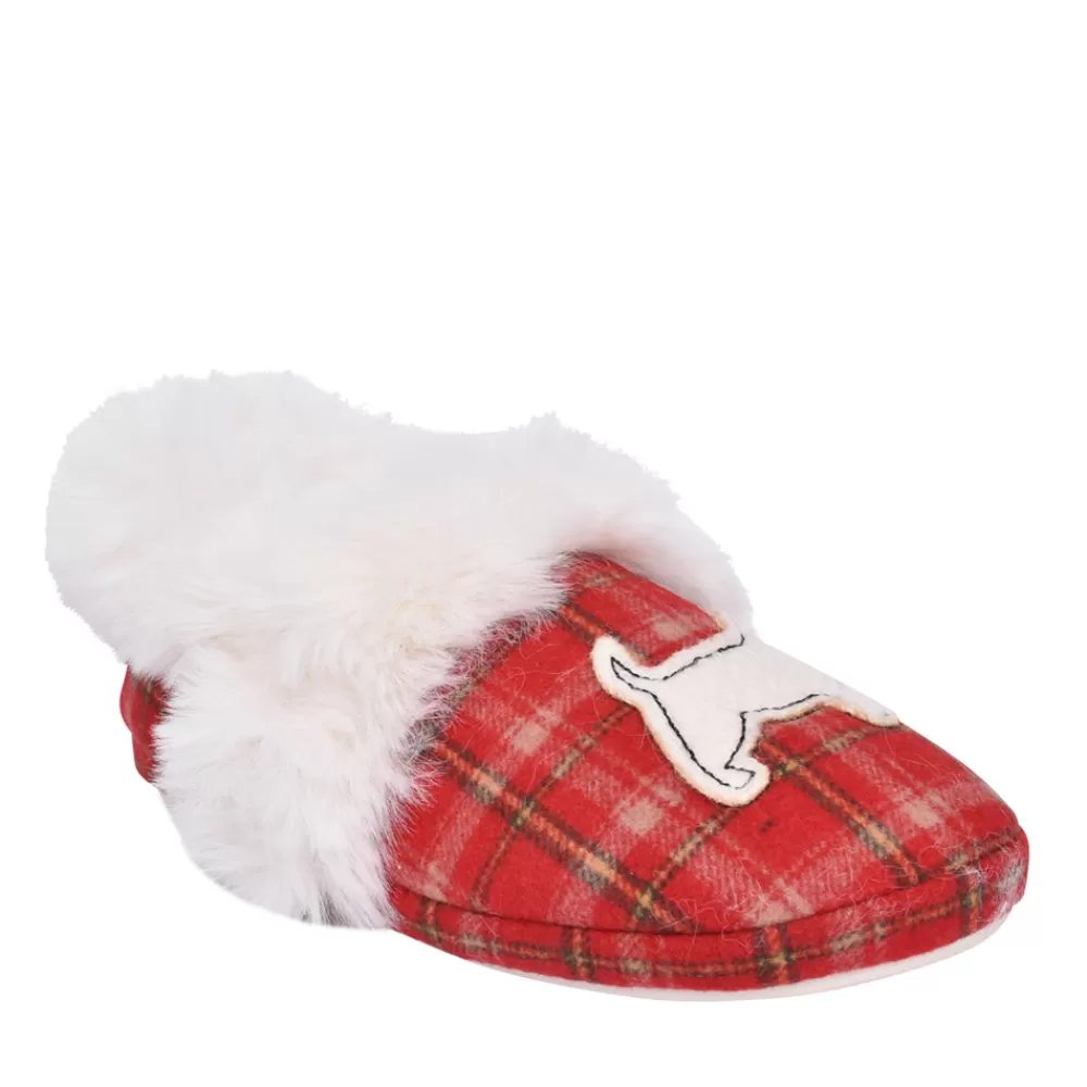 Ladies LAZY DOGZ Ladies Kld420 Tootsie Fur Trim Slipper In Red