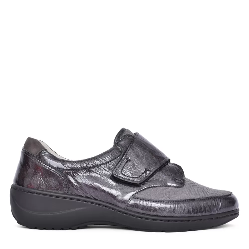 Ladies WALDLAUFER Ladies Kya 607K31 Velcro Shoe In Dark Grey