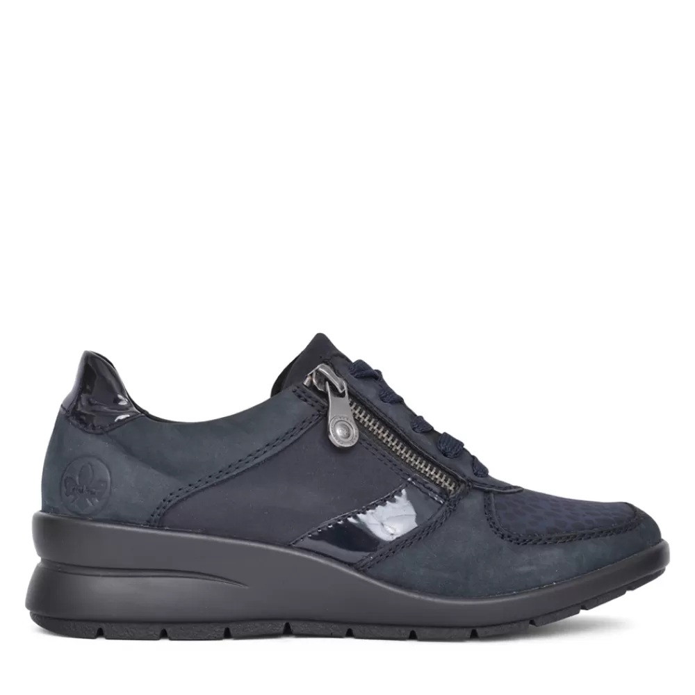 Ladies RIEKER Ladies L4821 Laced Wedge Shoe In Navy