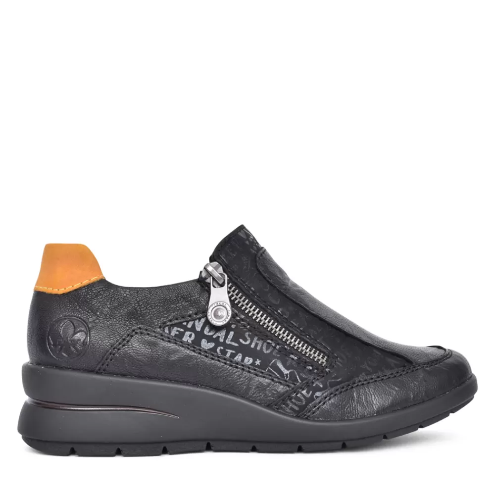 Ladies RIEKER Ladies L4850 Slip-On Wedge Shoe In Black