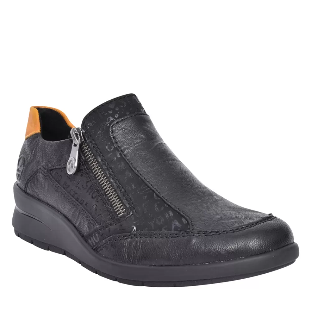 Ladies RIEKER Ladies L4850 Slip-On Wedge Shoe In Black