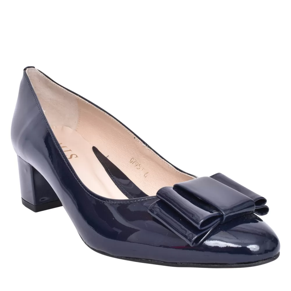 Ladies EMIS Ladies L7951 Low Heel Court Shoe In Navy Patent