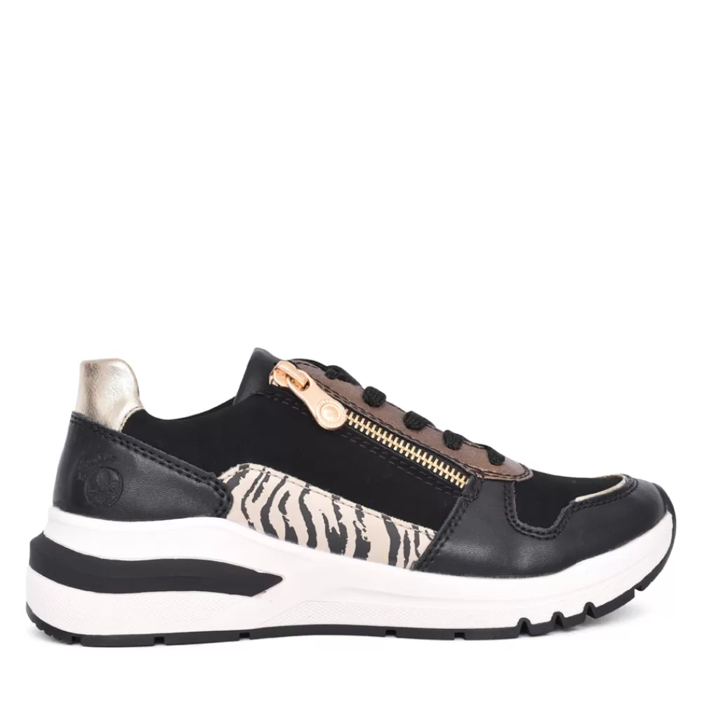 Ladies RIEKER Ladies M6616 Laced Trainer In Black