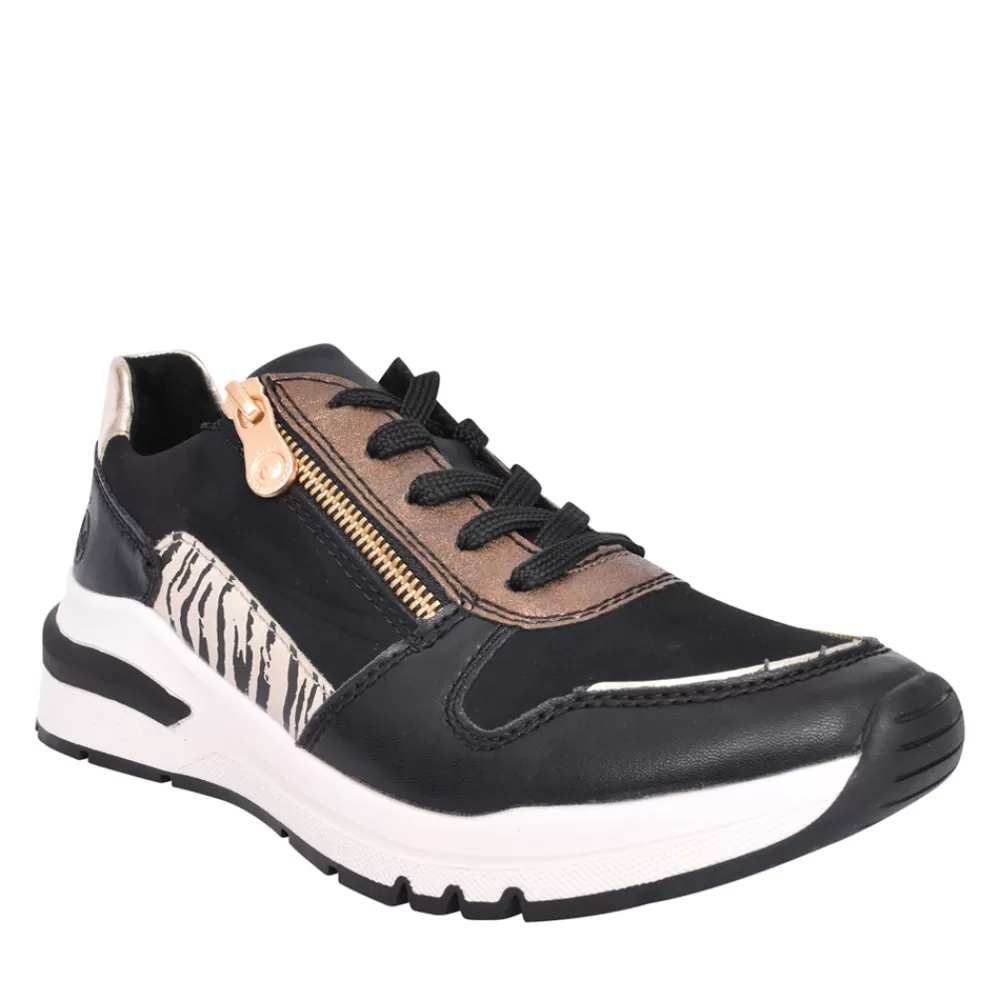 Ladies RIEKER Ladies M6616 Laced Trainer In Black