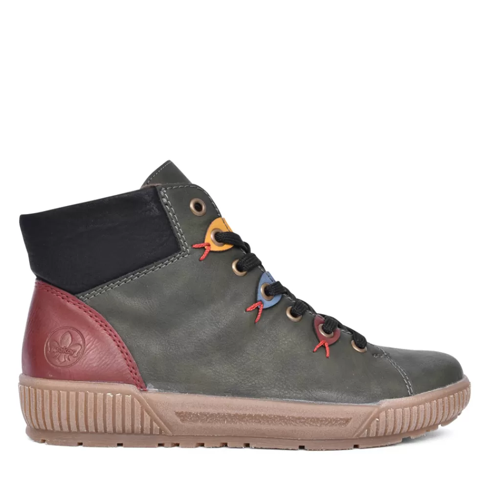 Ladies RIEKER Ladies N0711 Laced Ankle Boot In Green