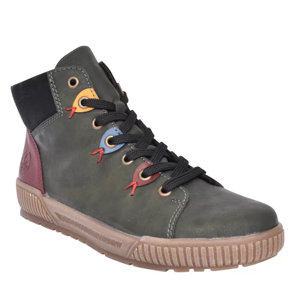 Ladies RIEKER Ladies N0711 Laced Ankle Boot In Green