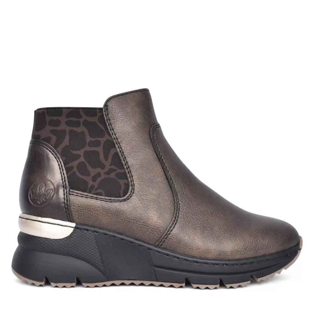 Ladies RIEKER Ladies N6355 Wedge Ankle Boot In Metallic