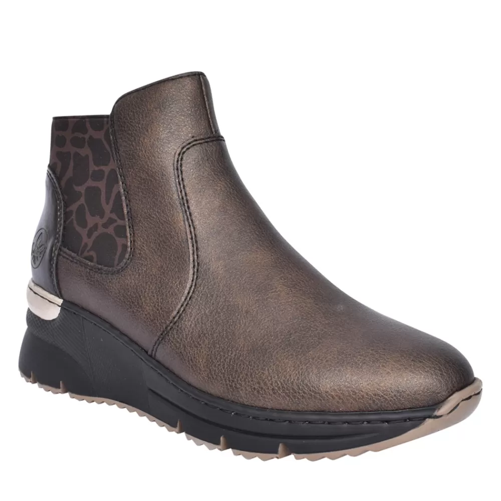 Ladies RIEKER Ladies N6355 Wedge Ankle Boot In Metallic