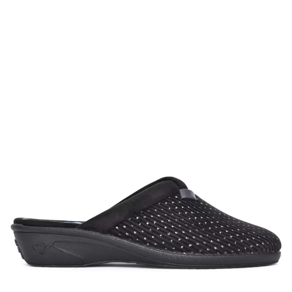Ladies LUNAR Ladies Nora Kla156 Wedge Mule Slipper In Black