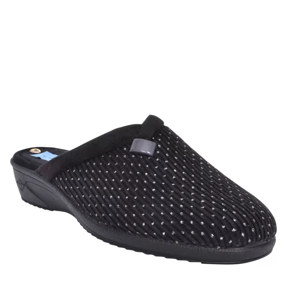 Ladies LUNAR Ladies Nora Kla156 Wedge Mule Slipper In Black