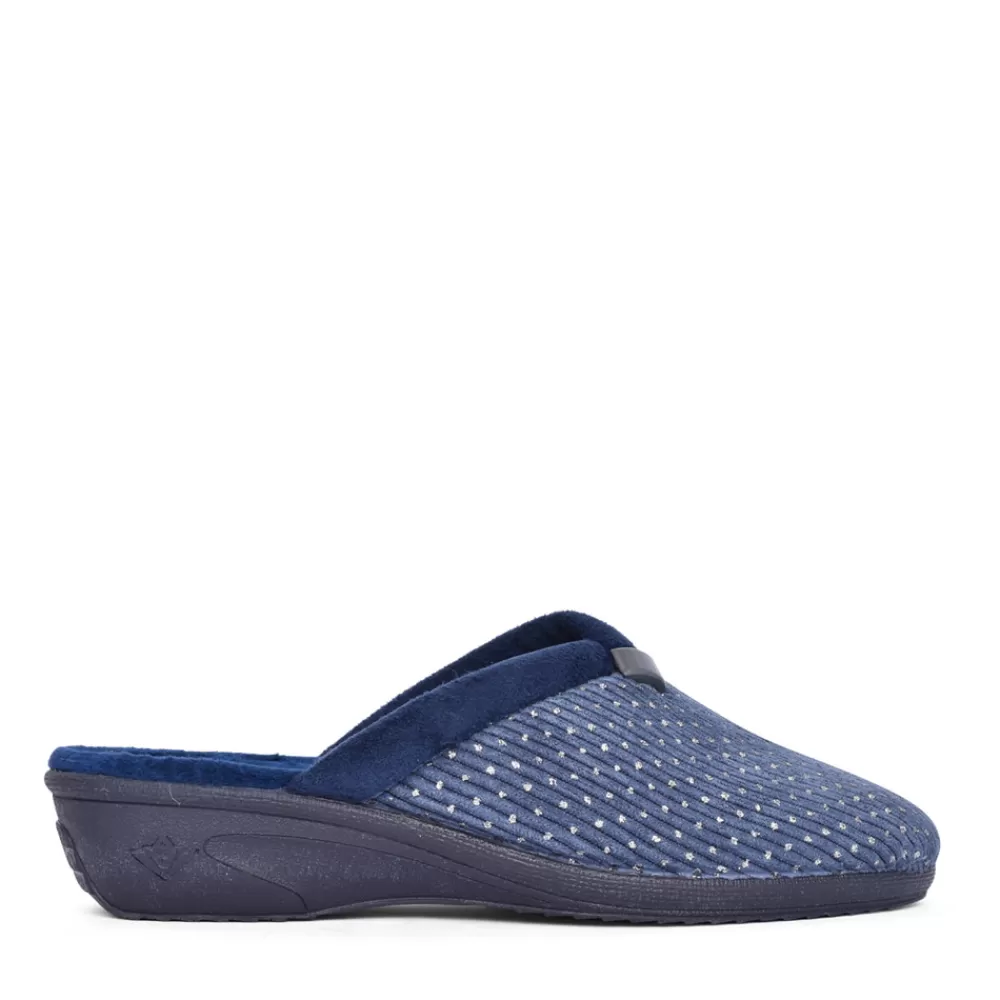 Ladies LUNAR Ladies Nora Kla156 Wedge Mule Slipper In Blue