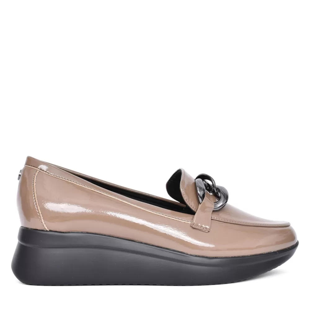 Ladies LOTUS Ladies Preston Uls421 Wedge Loafer In Taupe Patent