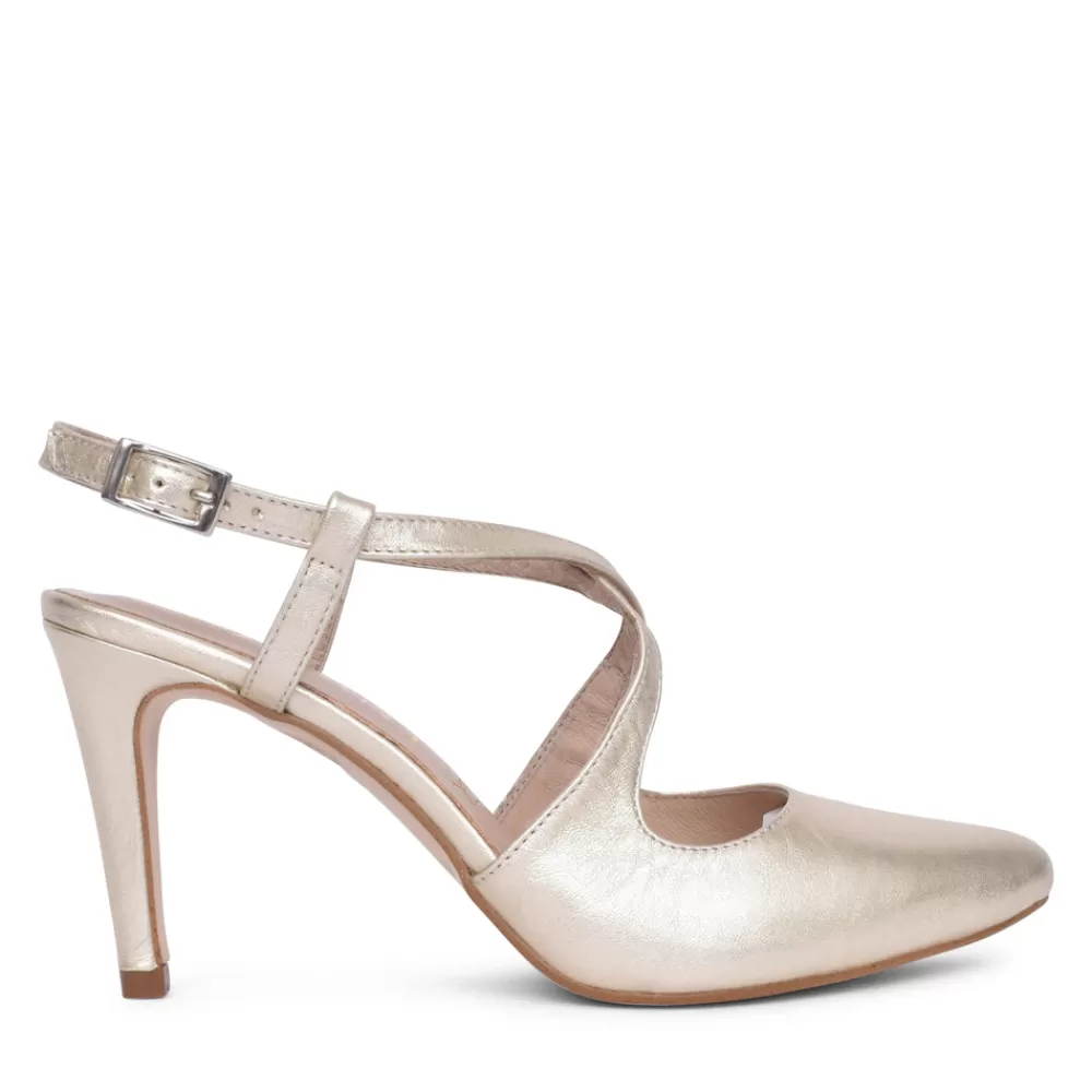 Ladies ZANY Ladies Rp0005 High Heel Cross Strap Shoe In Gold