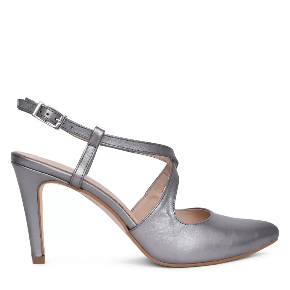 Ladies ZANY Ladies Rp0005 High Heel Cross Strap Shoe In Pewter