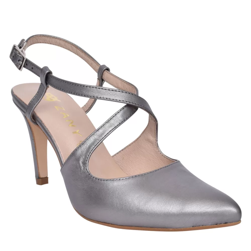 Ladies ZANY Ladies Rp0005 High Heel Cross Strap Shoe In Pewter