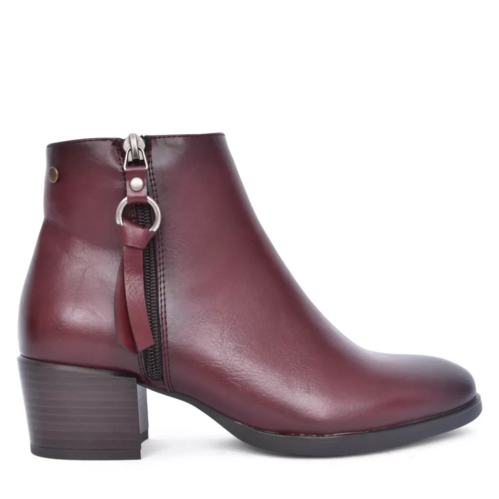 Ladies PATRIZIO COMO Ladies Samen Block Heel Ankle Boot In Wine