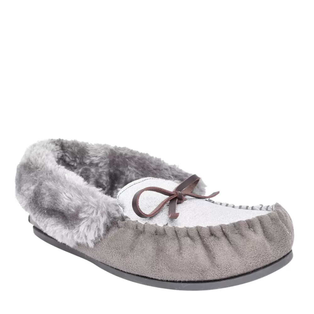 Ladies ELLA Ladies Sammy Fur Lined Moccasin Slipper In Grey