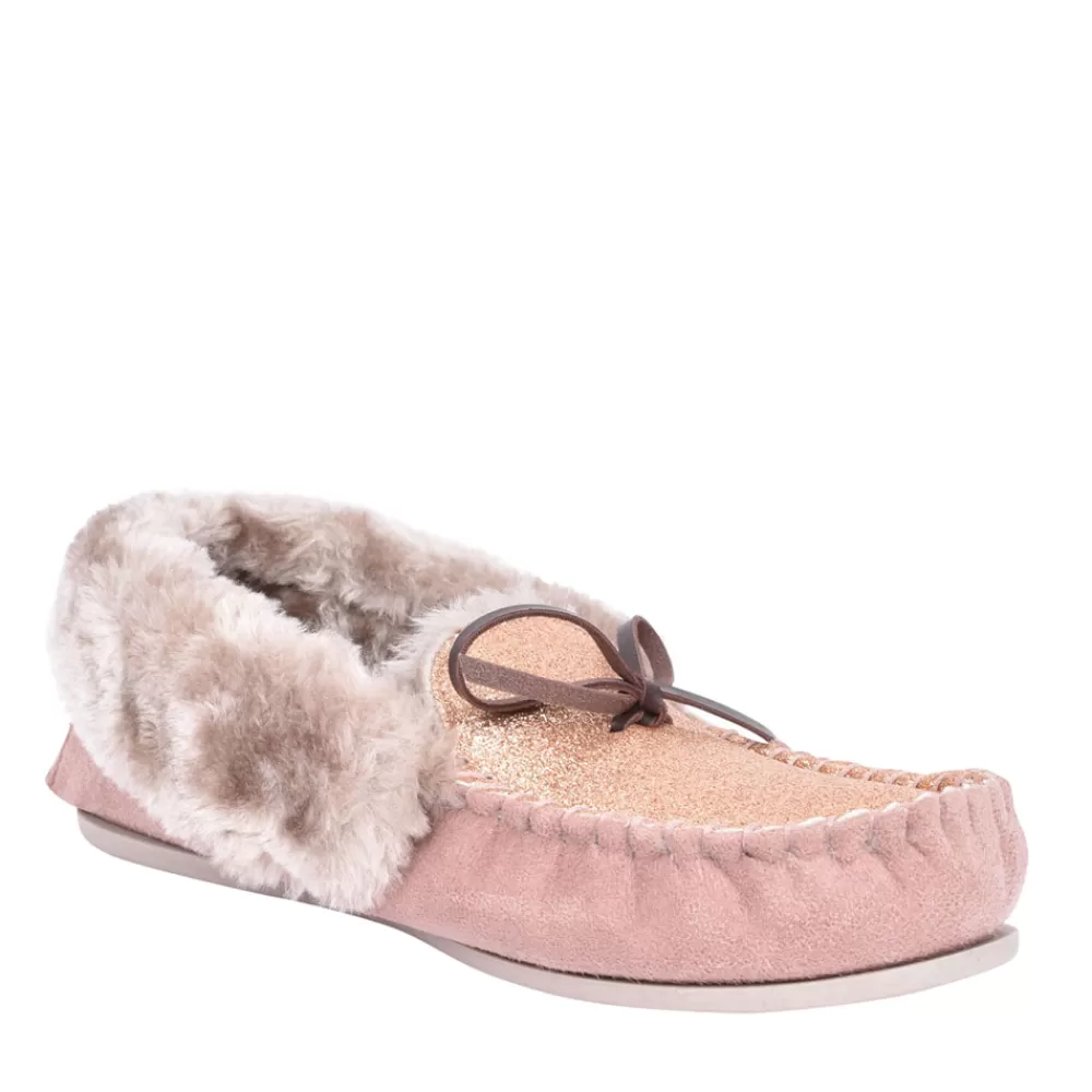 Ladies ELLA Ladies Sammy Fur Lined Moccasin Slipper In Mink