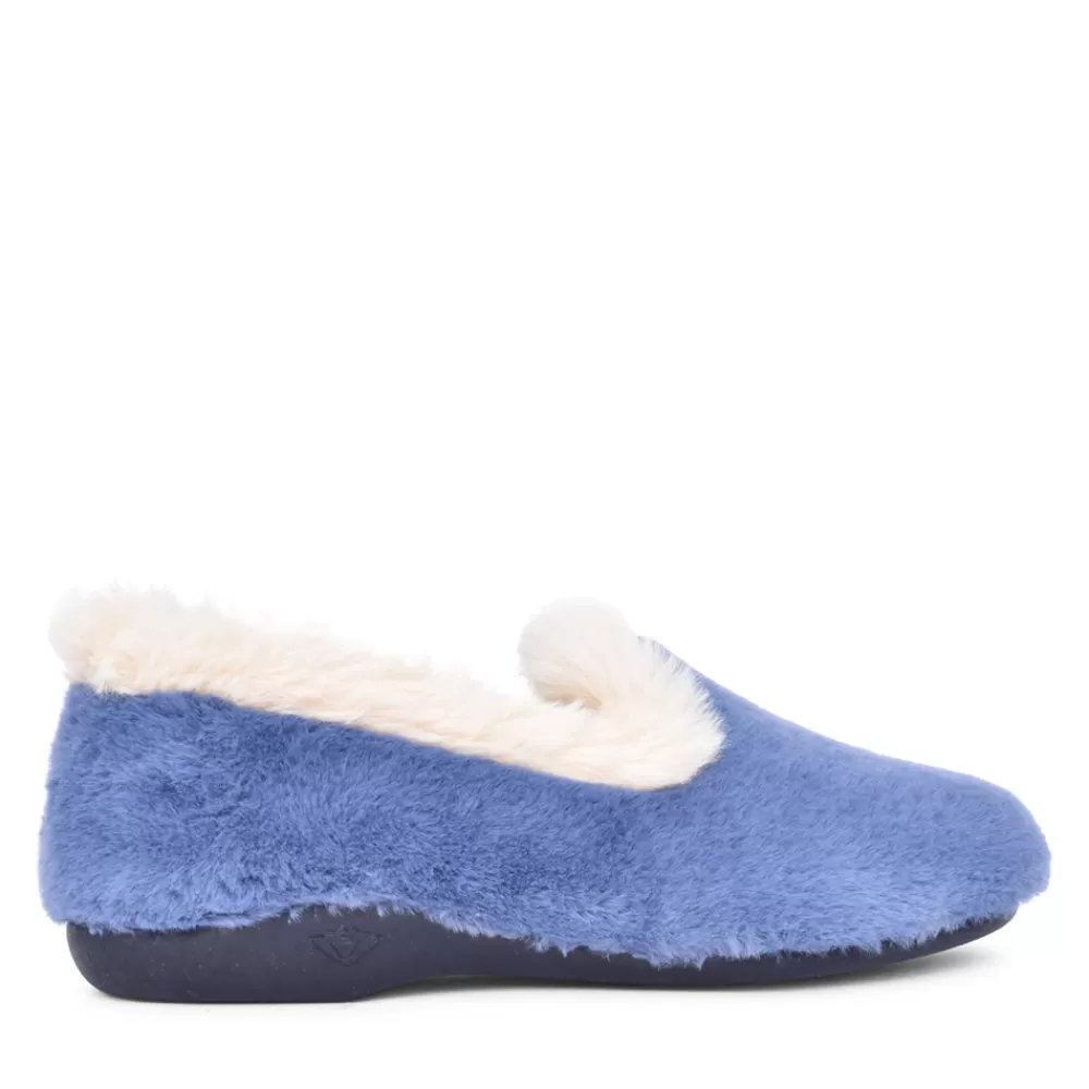 Ladies LUNAR Ladies Shake Kla159 Fur Trim Slipper In Blue
