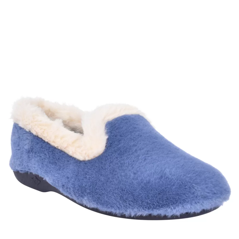 Ladies LUNAR Ladies Shake Kla159 Fur Trim Slipper In Blue