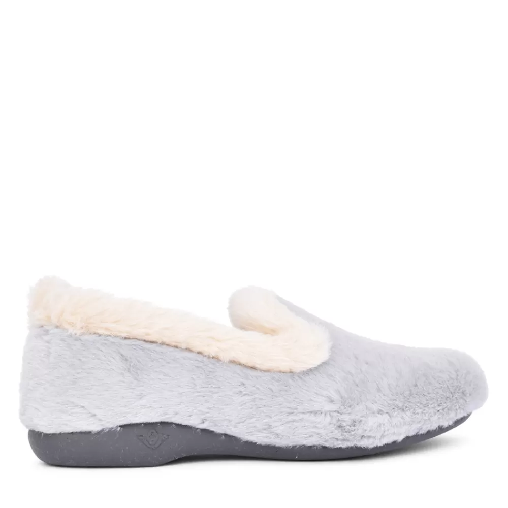 Ladies LUNAR Ladies Shake Kla159 Fur Trim Slipper In Grey