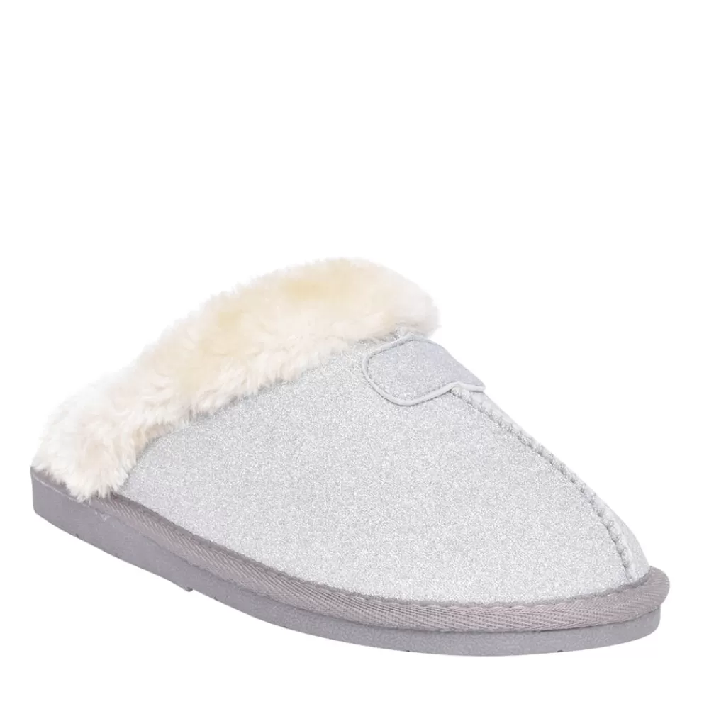 Ladies ELLA Ladies Sparkle Fur Lined Mule Slipper In Silver