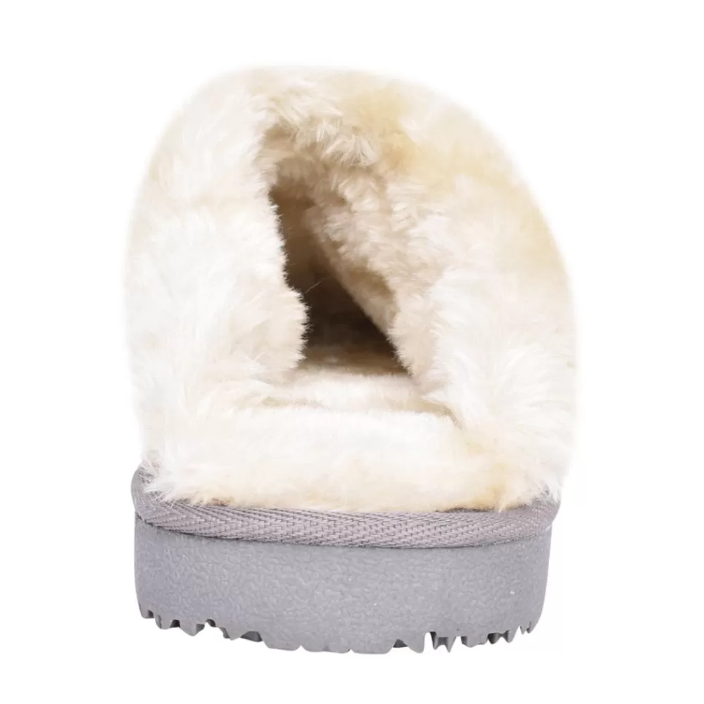 Ladies ELLA Ladies Sparkle Fur Lined Mule Slipper In Silver