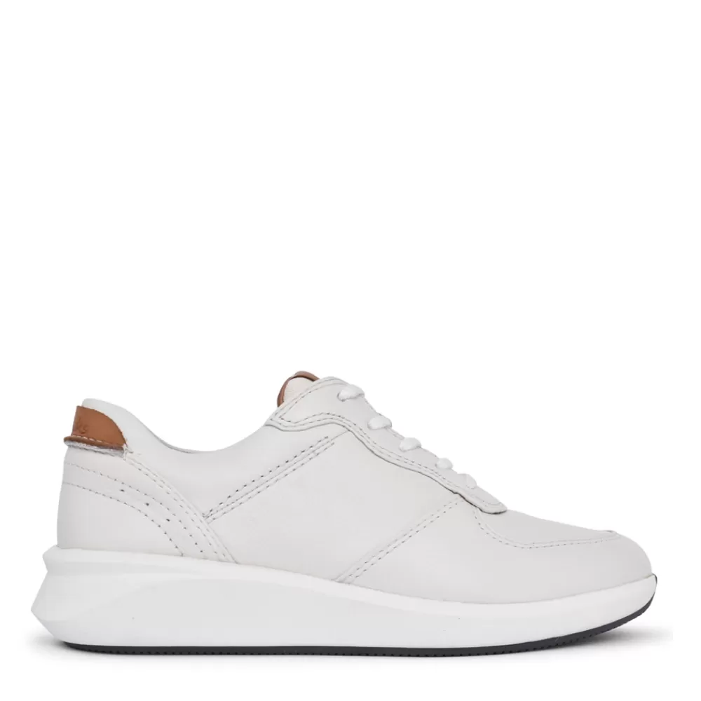 Ladies CLARKS Ladies Un Rio Sprint Leather D-Fit Trainer In White